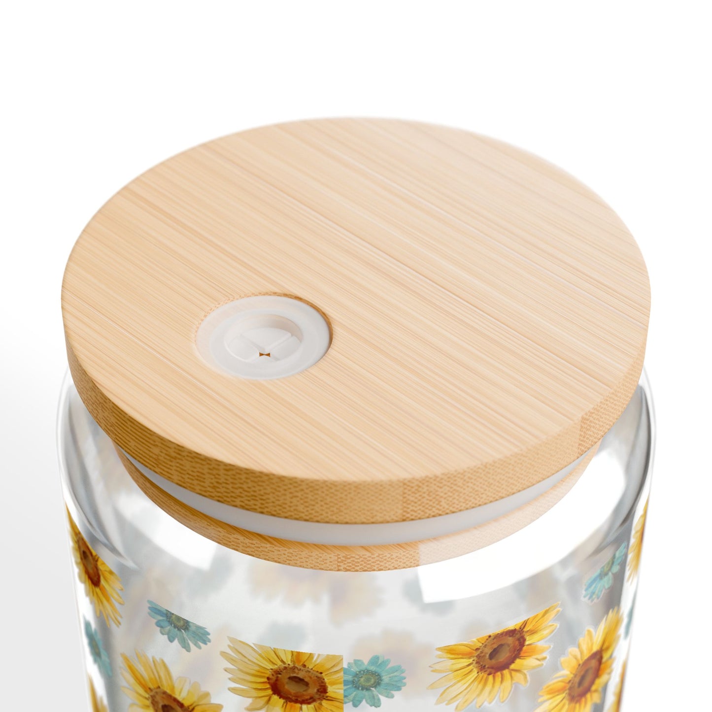 Sunflower Patterned Sipper Glass - 16oz Eco-Friendly Drinking Jar