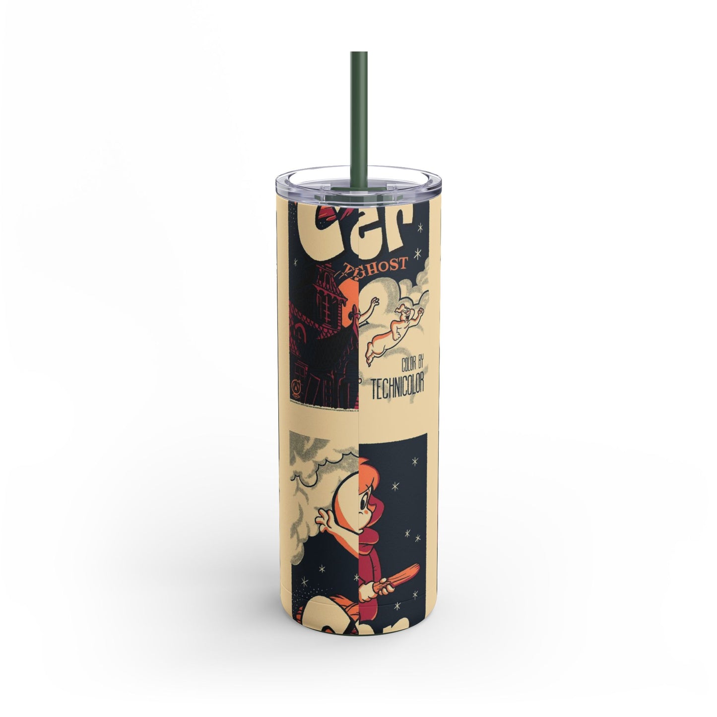 Casper Inspired Skinny Tumbler | 20oz Matte Travel Mug | Ghost Theme Drinkware for Halloween, Gift for Kids, Cute Collectible, Party Favors