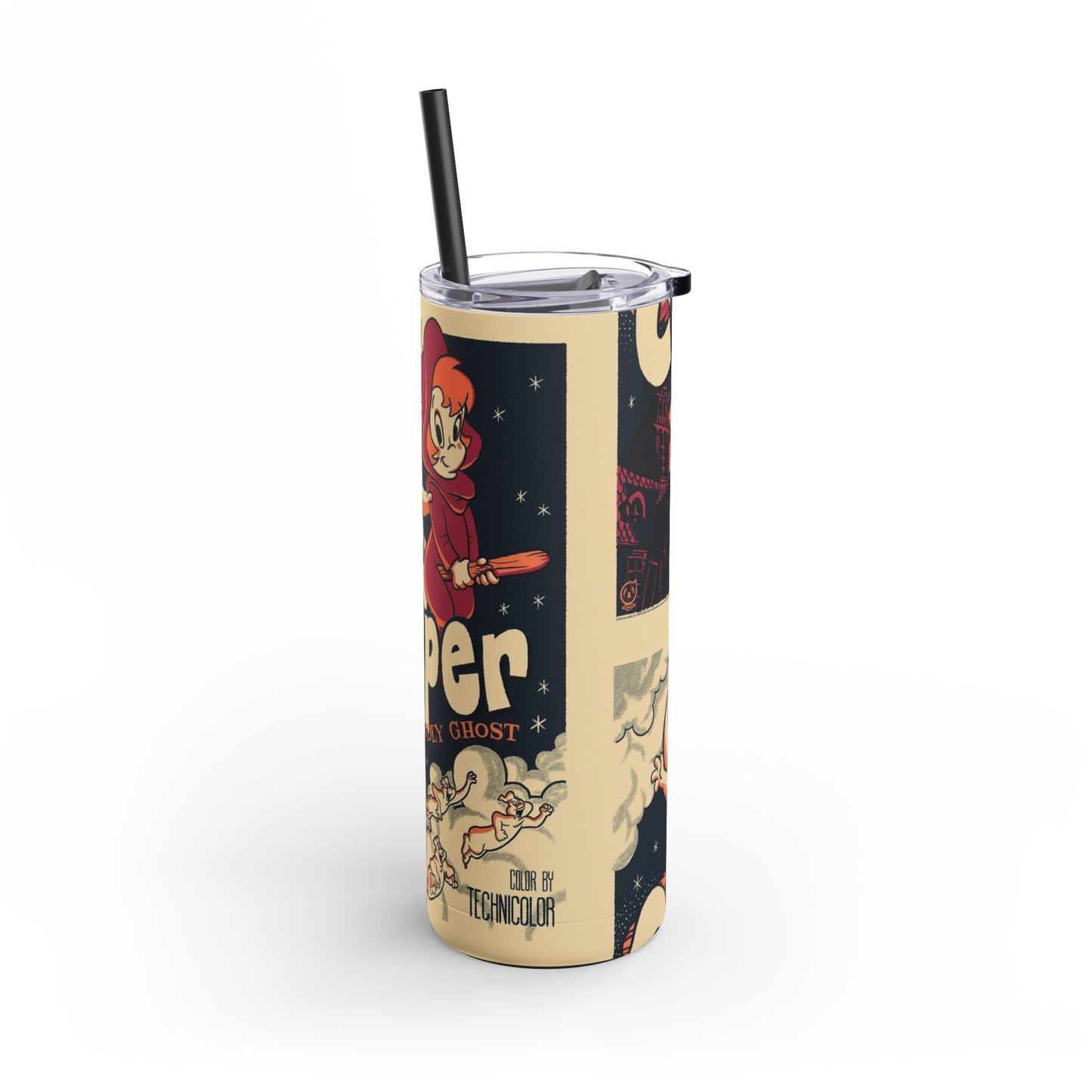 Casper Inspired Skinny Tumbler | 20oz Matte Travel Mug | Ghost Theme Drinkware for Halloween, Gift for Kids, Cute Collectible, Party Favors