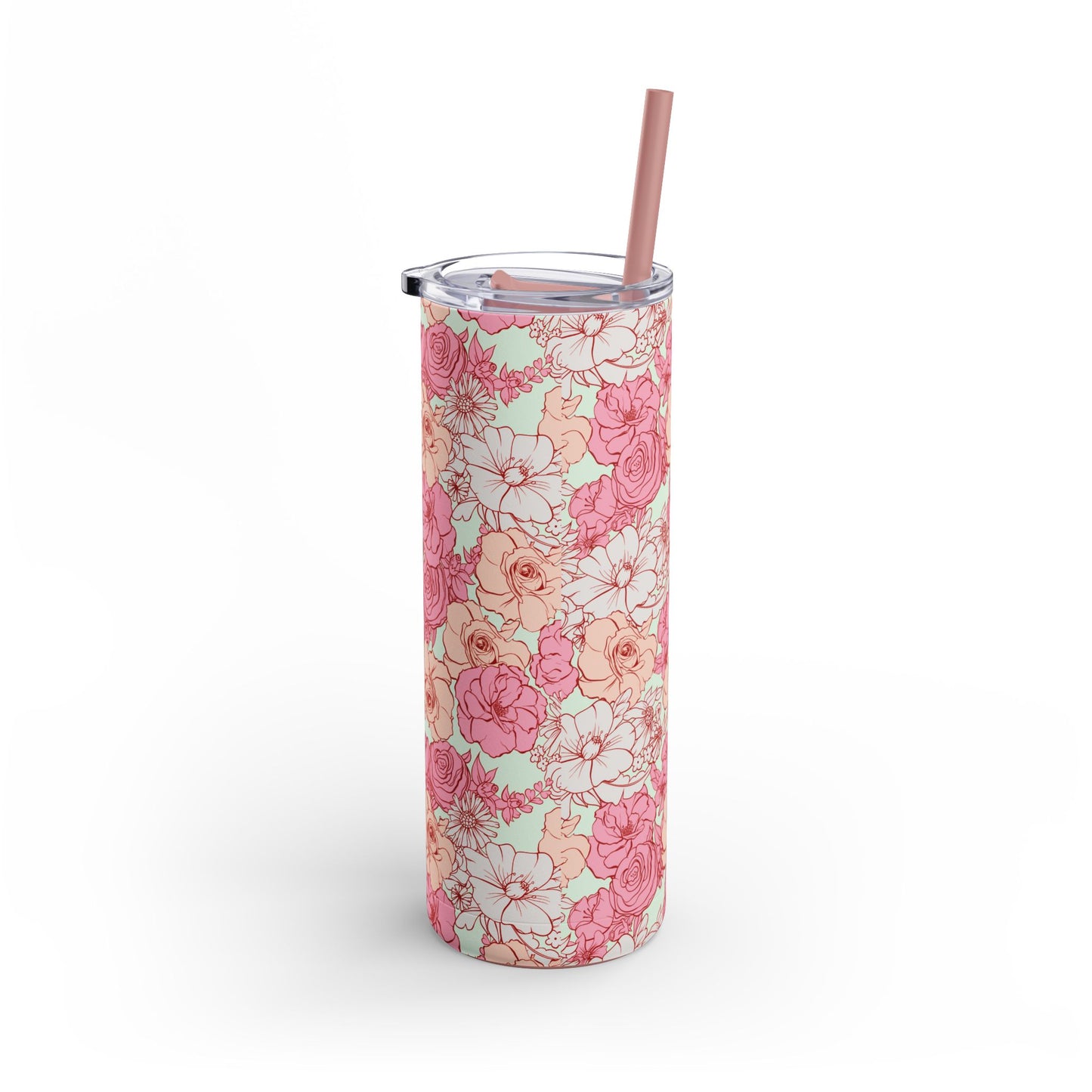 Floral Skinny Tumbler - 20oz Matte Drinkware for Elegant Sips