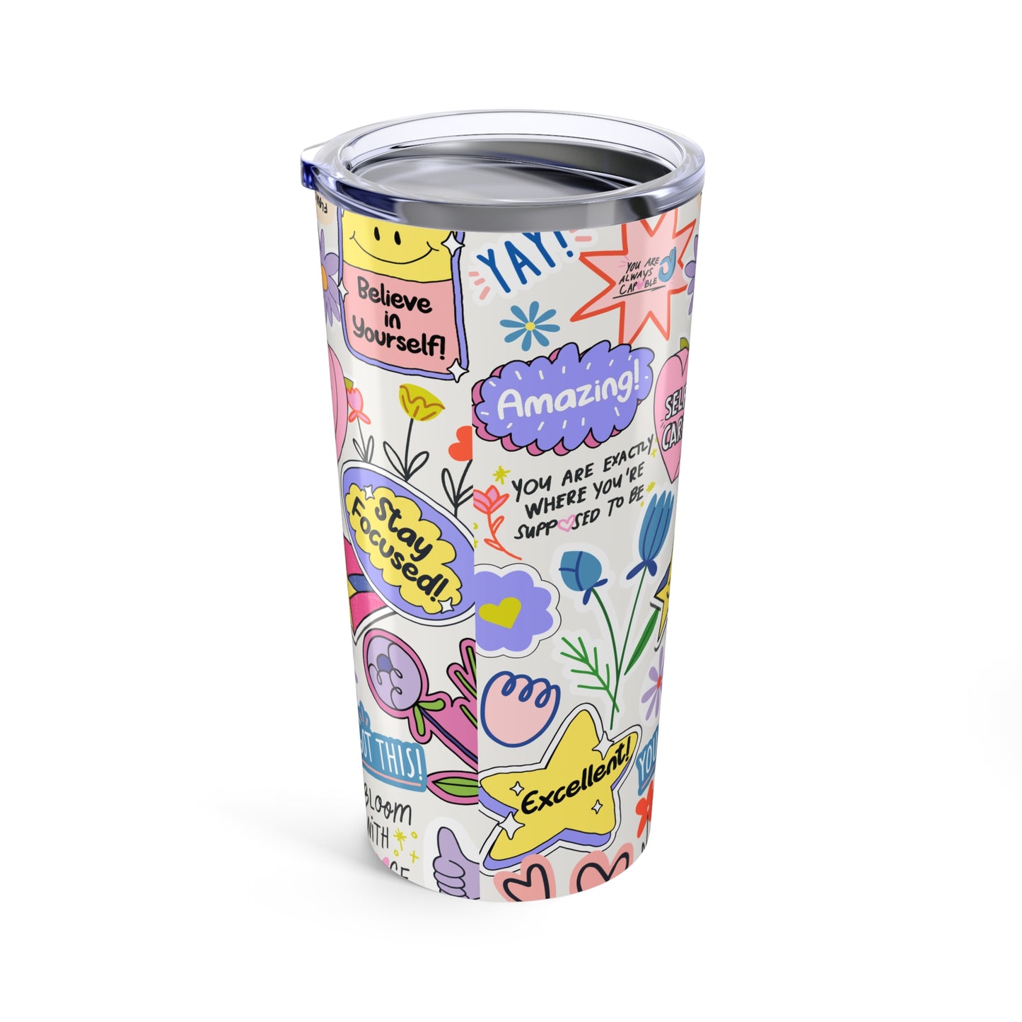 Colorful Motivate Tumbler - Inspiring Self-Care Design, Travel Mug, Gift for Friends, Inspirational Drinkware, Positivity Cup