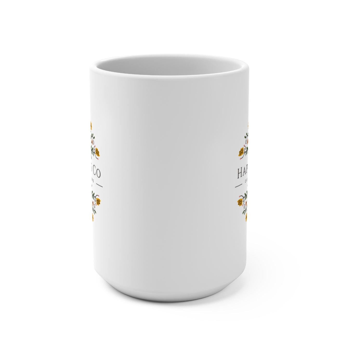 Floral Design Coffee Mug - Happy Sips Co - 15oz Custom Drinkware