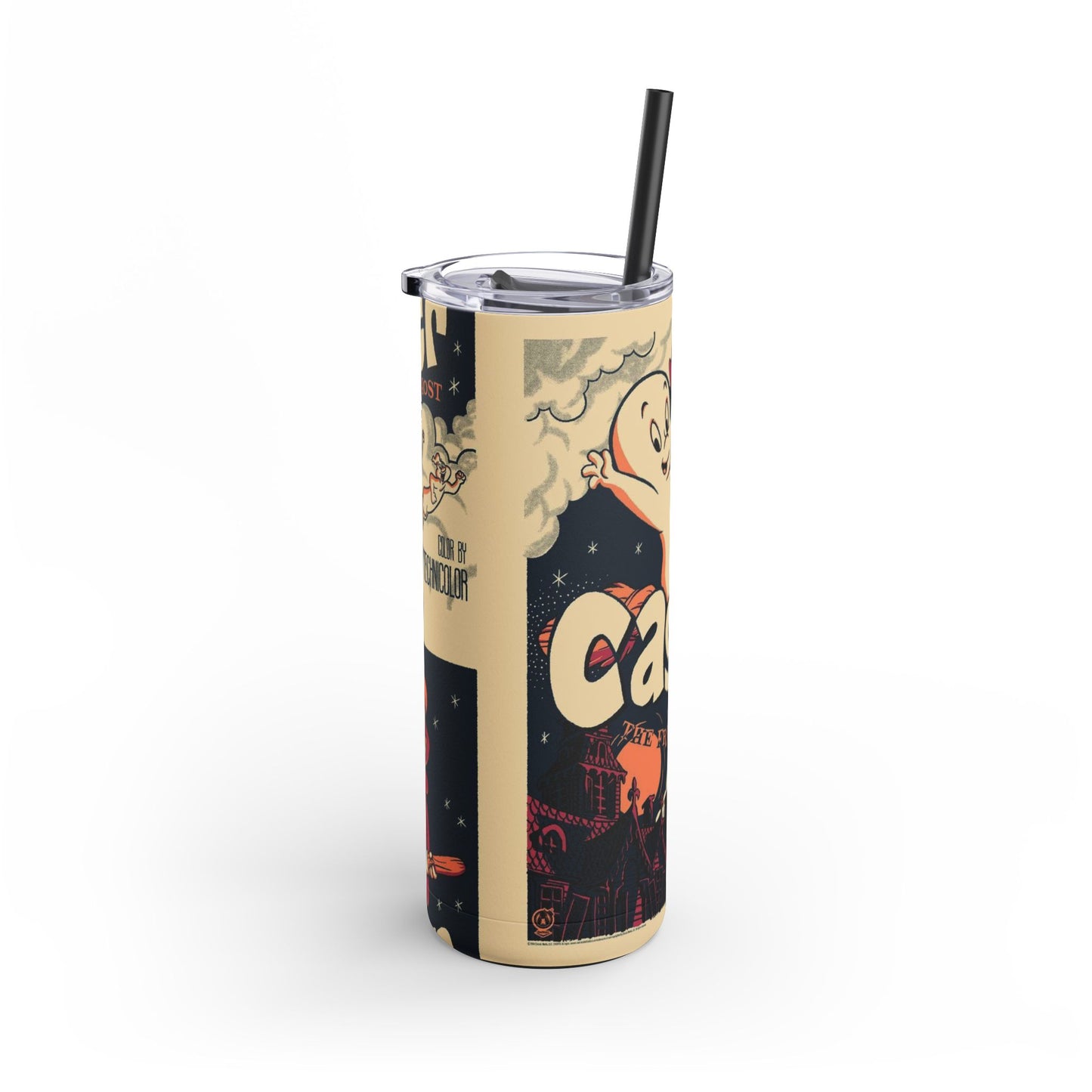 Casper Inspired Skinny Tumbler | 20oz Matte Travel Mug | Ghost Theme Drinkware for Halloween, Gift for Kids, Cute Collectible, Party Favors