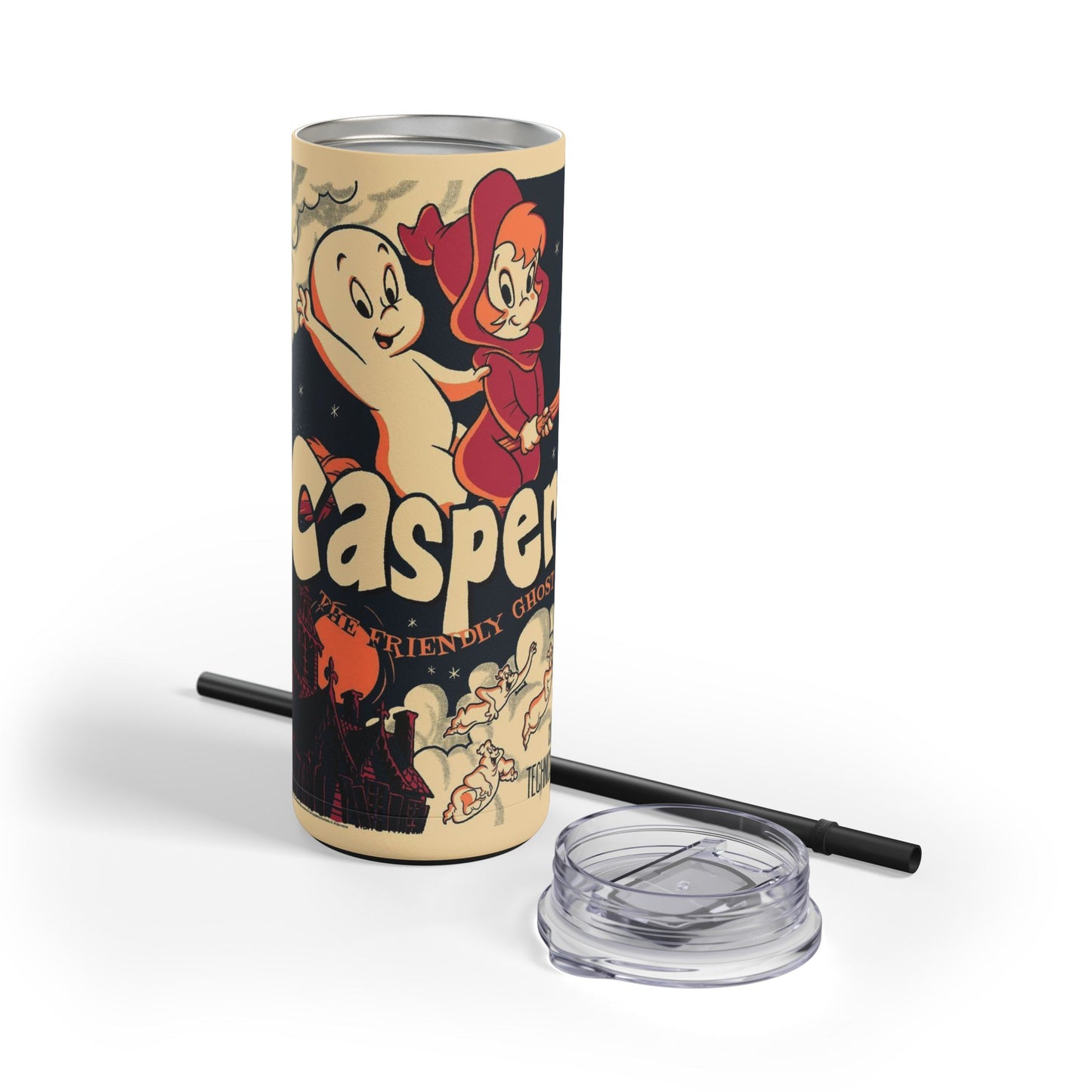Casper Inspired Skinny Tumbler | 20oz Matte Travel Mug | Ghost Theme Drinkware for Halloween, Gift for Kids, Cute Collectible, Party Favors