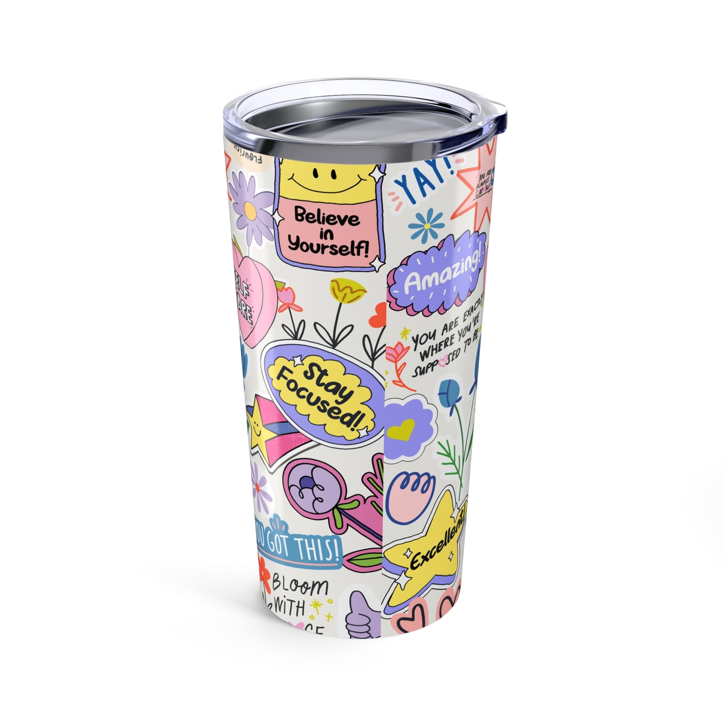 Colorful Motivate Tumbler - Inspiring Self-Care Design, Travel Mug, Gift for Friends, Inspirational Drinkware, Positivity Cup