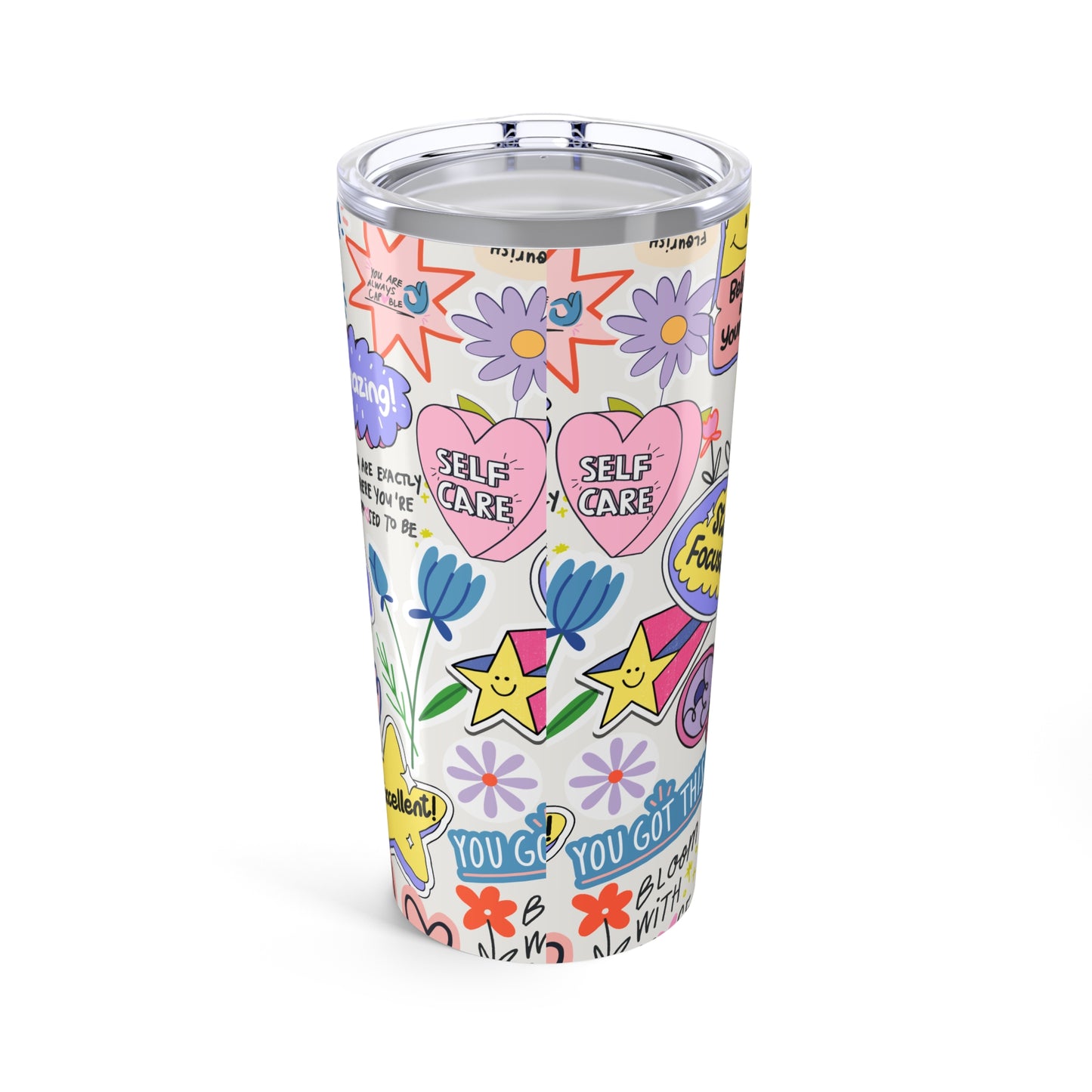 Colorful Motivate Tumbler - Inspiring Self-Care Design, Travel Mug, Gift for Friends, Inspirational Drinkware, Positivity Cup