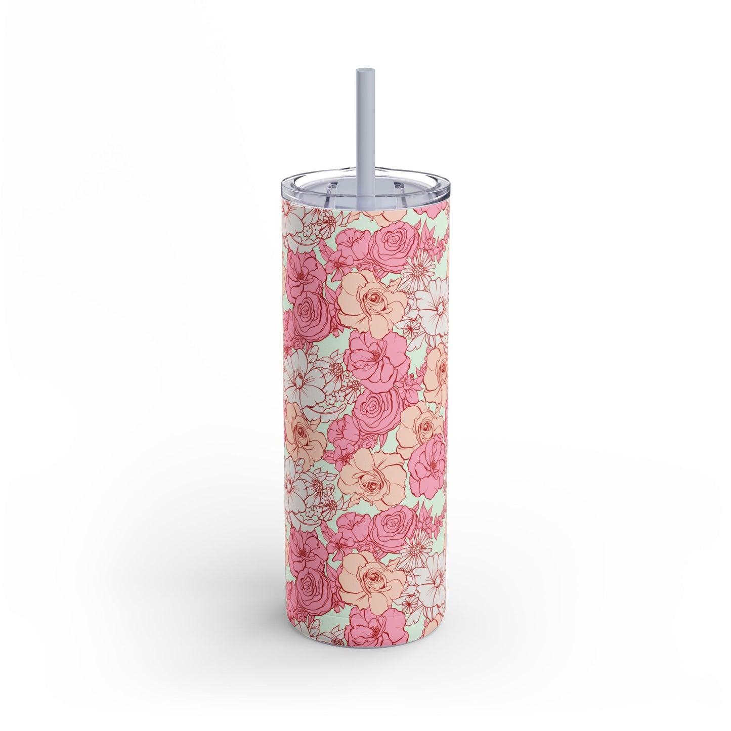 Floral Skinny Tumbler - 20oz Matte Drinkware for Elegant Sips