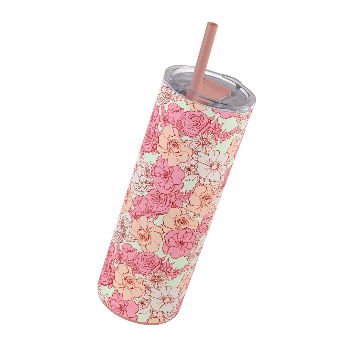 Floral Skinny Tumbler - 20oz Matte Drinkware for Elegant Sips