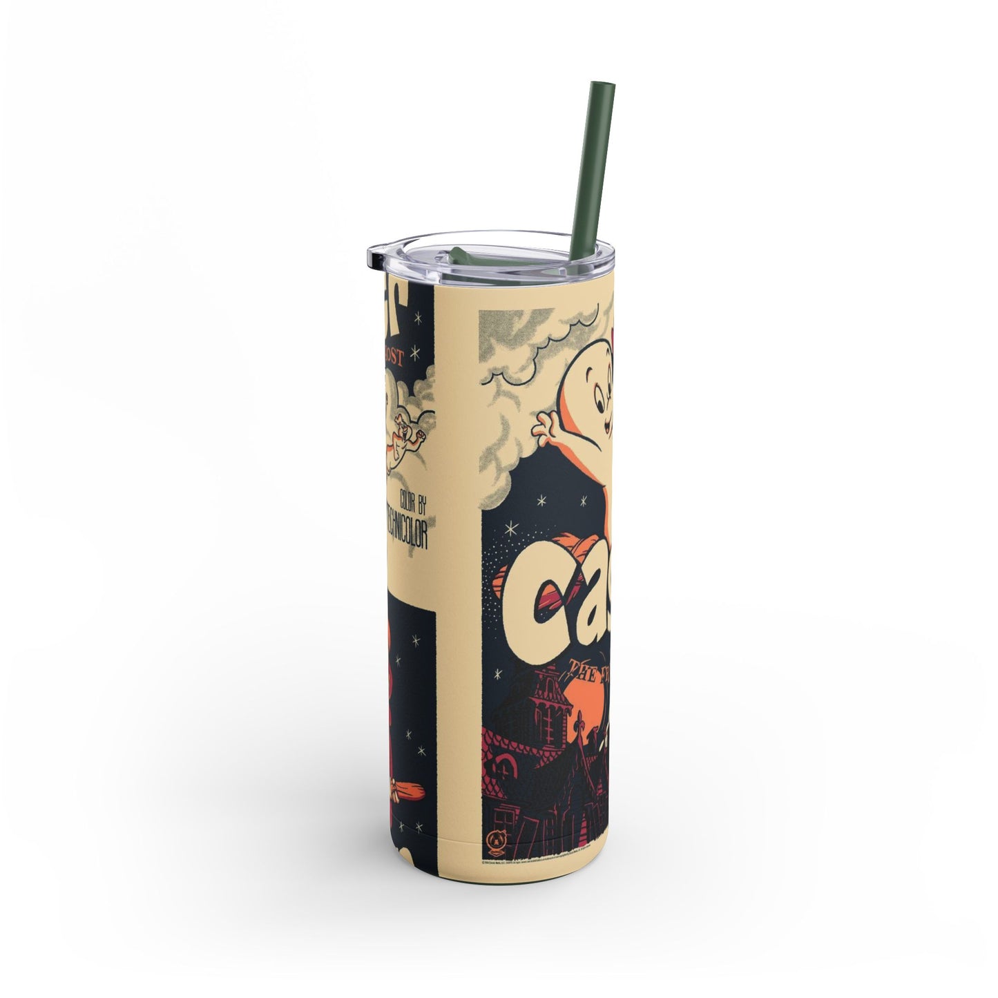 Casper Inspired Skinny Tumbler | 20oz Matte Travel Mug | Ghost Theme Drinkware for Halloween, Gift for Kids, Cute Collectible, Party Favors