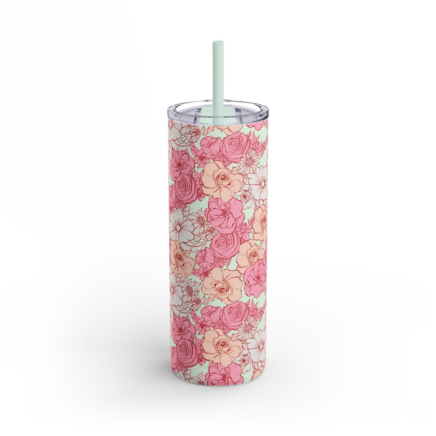Floral Skinny Tumbler - 20oz Matte Drinkware for Elegant Sips