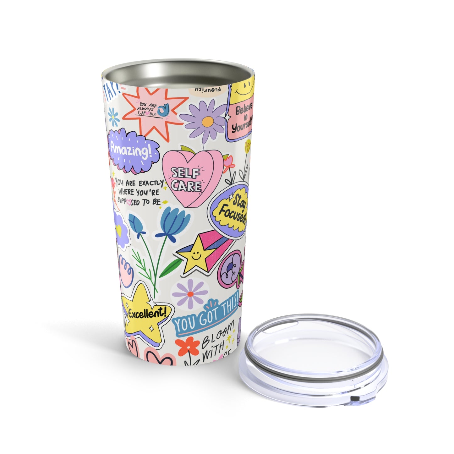 Colorful Motivate Tumbler - Inspiring Self-Care Design, Travel Mug, Gift for Friends, Inspirational Drinkware, Positivity Cup