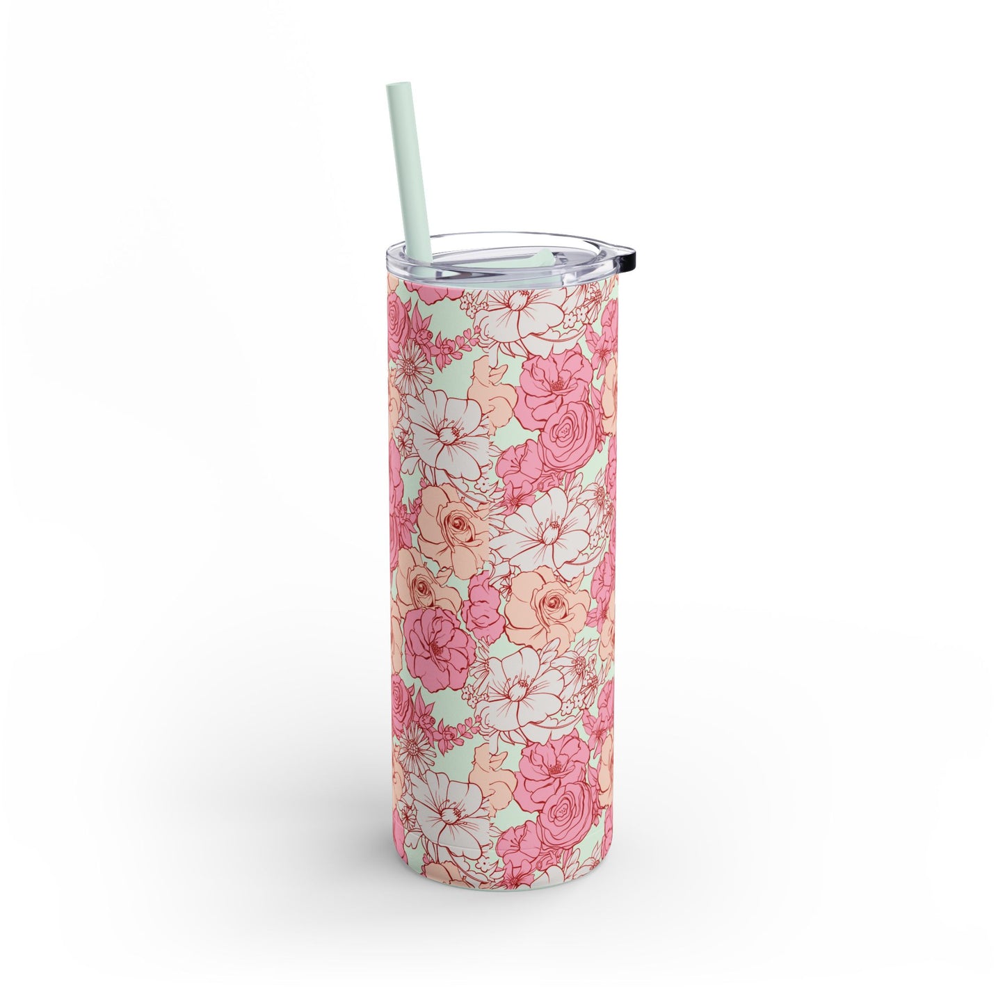 Floral Skinny Tumbler - 20oz Matte Drinkware for Elegant Sips