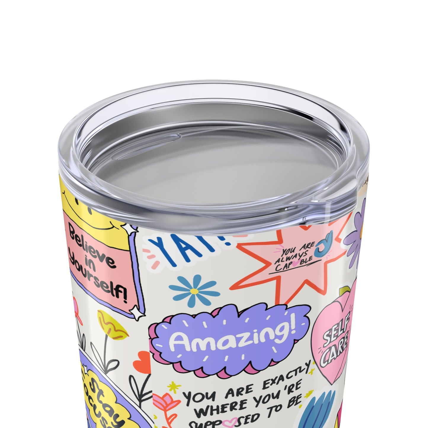 Colorful Motivate Tumbler - Inspiring Self-Care Design, Travel Mug, Gift for Friends, Inspirational Drinkware, Positivity Cup