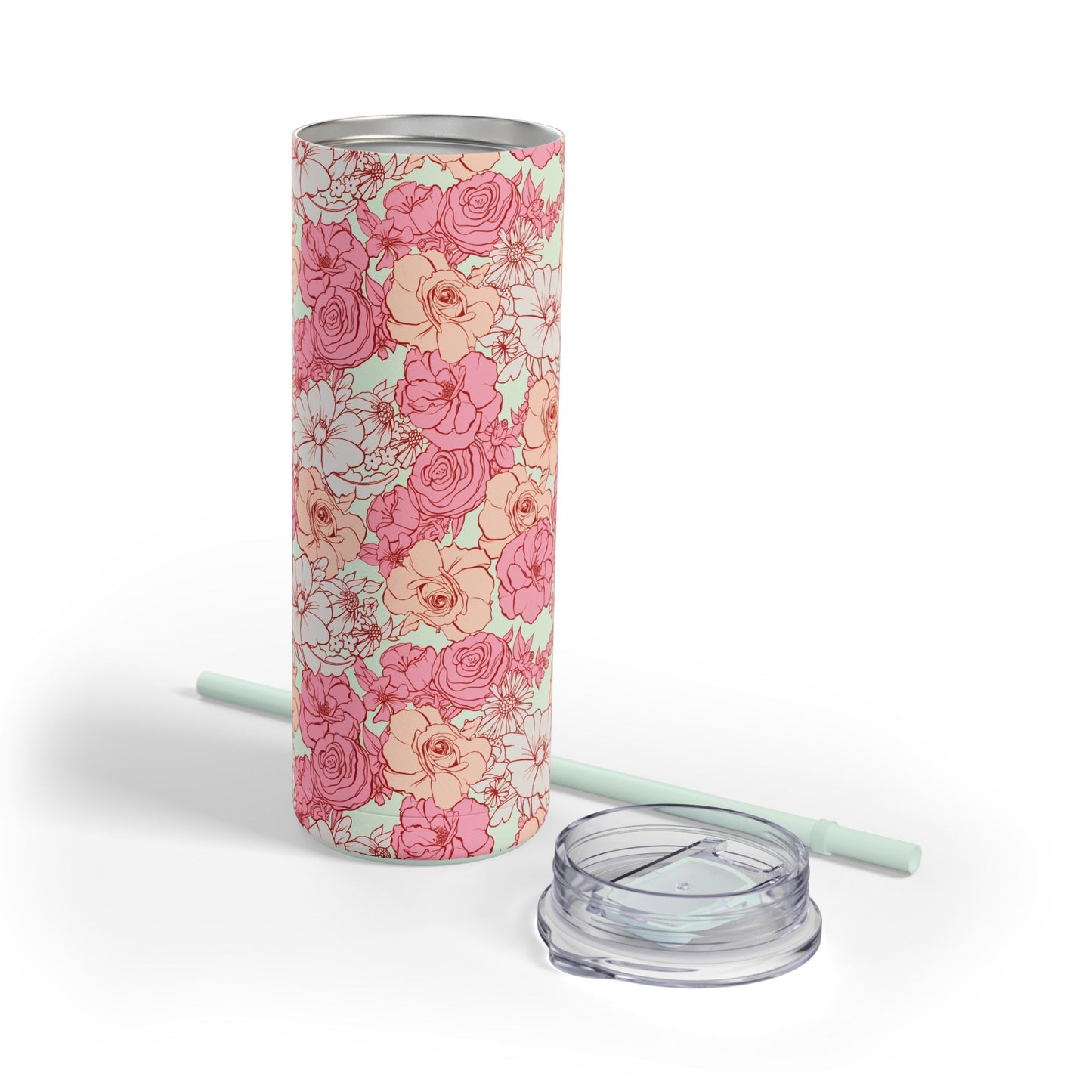 Floral Skinny Tumbler - 20oz Matte Drinkware for Elegant Sips