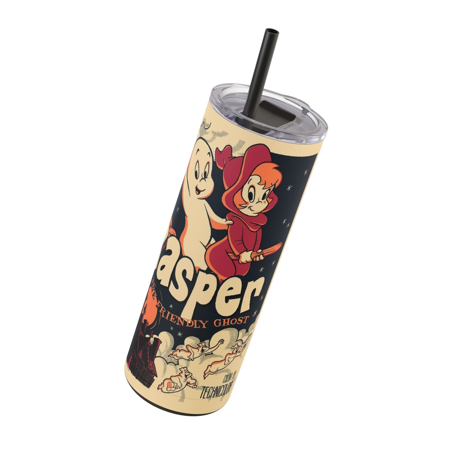 Casper Inspired Skinny Tumbler | 20oz Matte Travel Mug | Ghost Theme Drinkware for Halloween, Gift for Kids, Cute Collectible, Party Favors