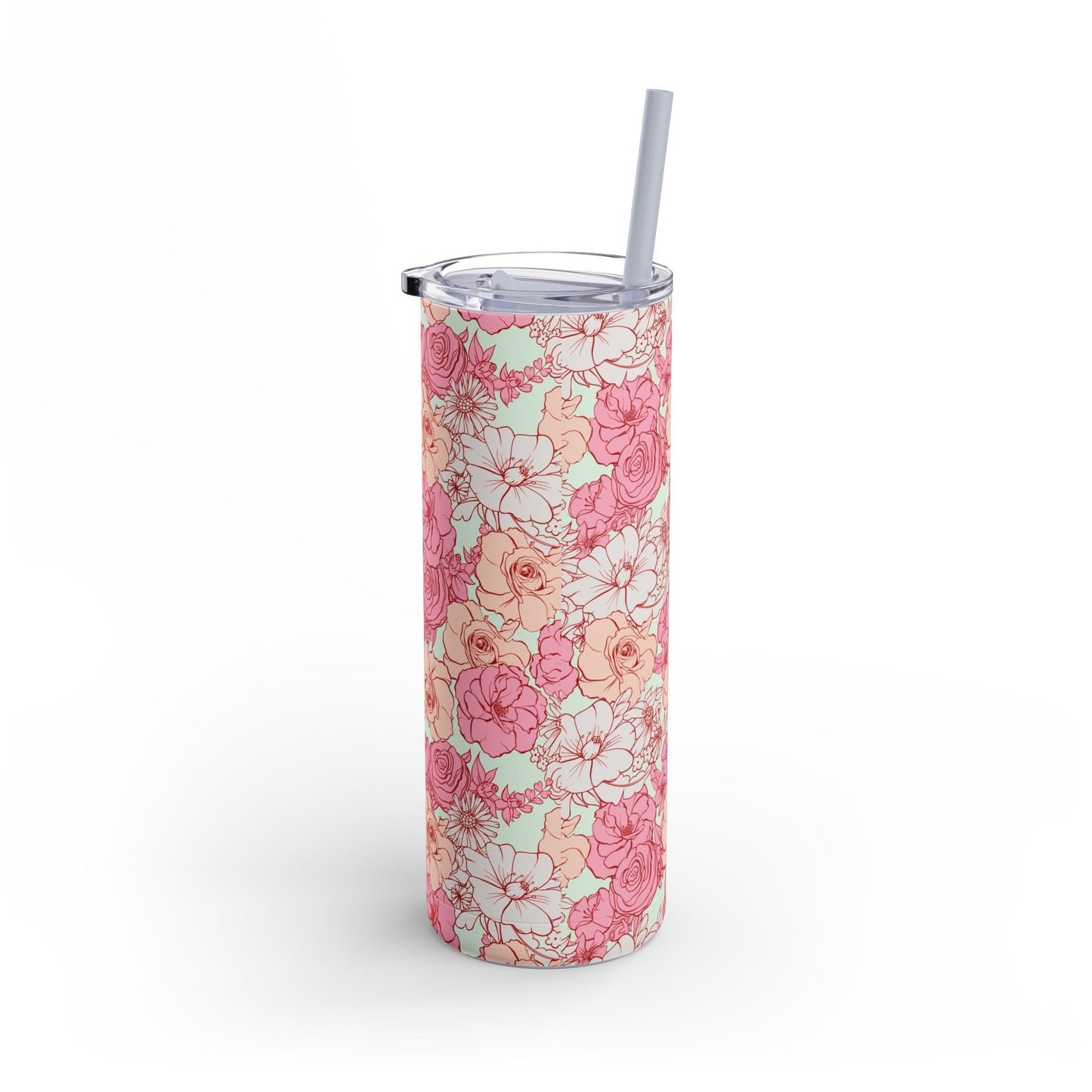 Floral Skinny Tumbler - 20oz Matte Drinkware for Elegant Sips
