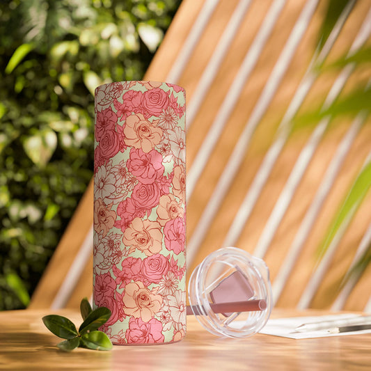 Floral Skinny Tumbler - 20oz Matte Drinkware for Elegant Sips