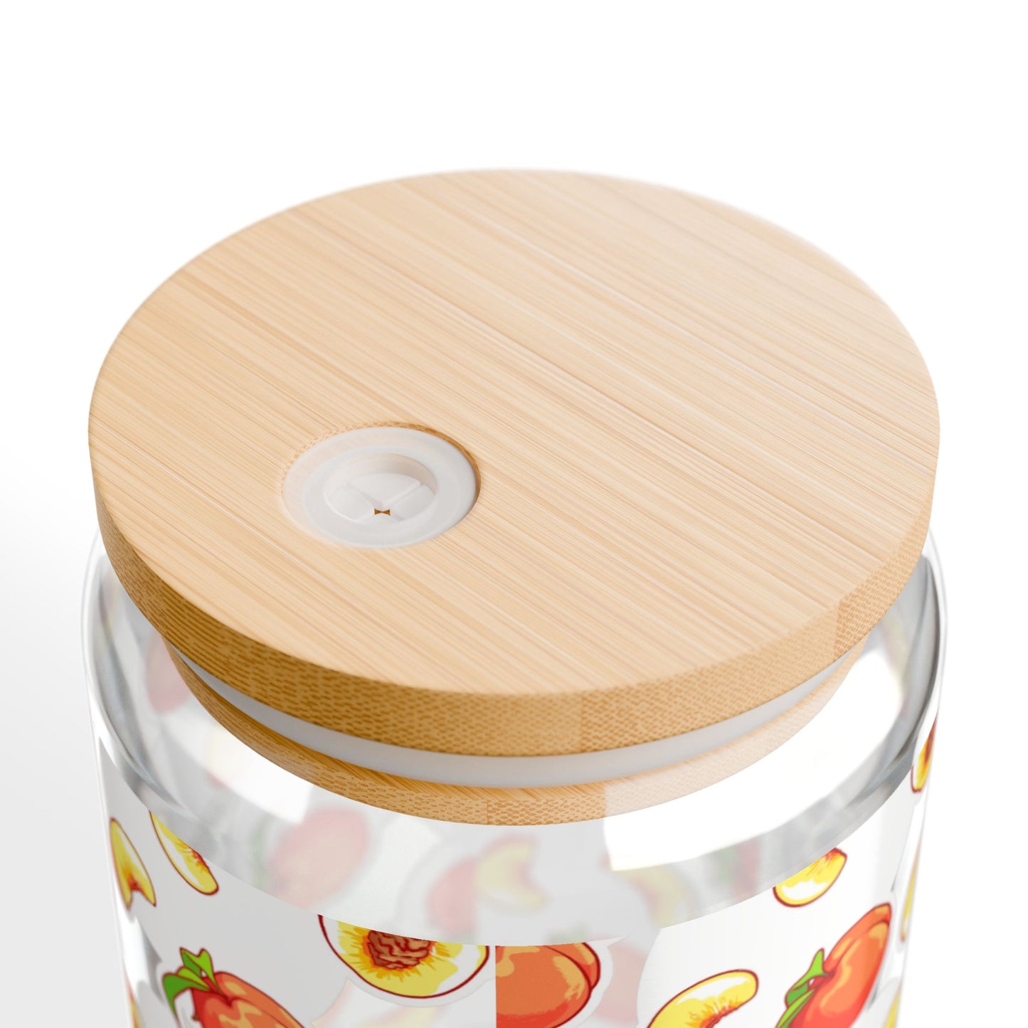 Peach Pattern 16oz Sipper Glass with Bamboo Lid & Straw — Reusable Fruit Drink Tumbler