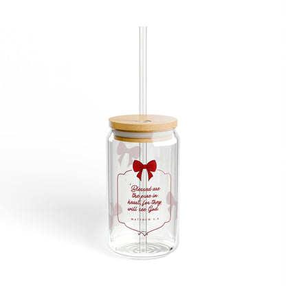 16oz Inspirational Sipper Glass – "Blessed are the Pure in Heart" Holiday Drink Tumbler