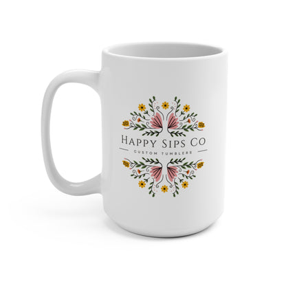 Floral Design Coffee Mug - Happy Sips Co - 15oz Custom Drinkware