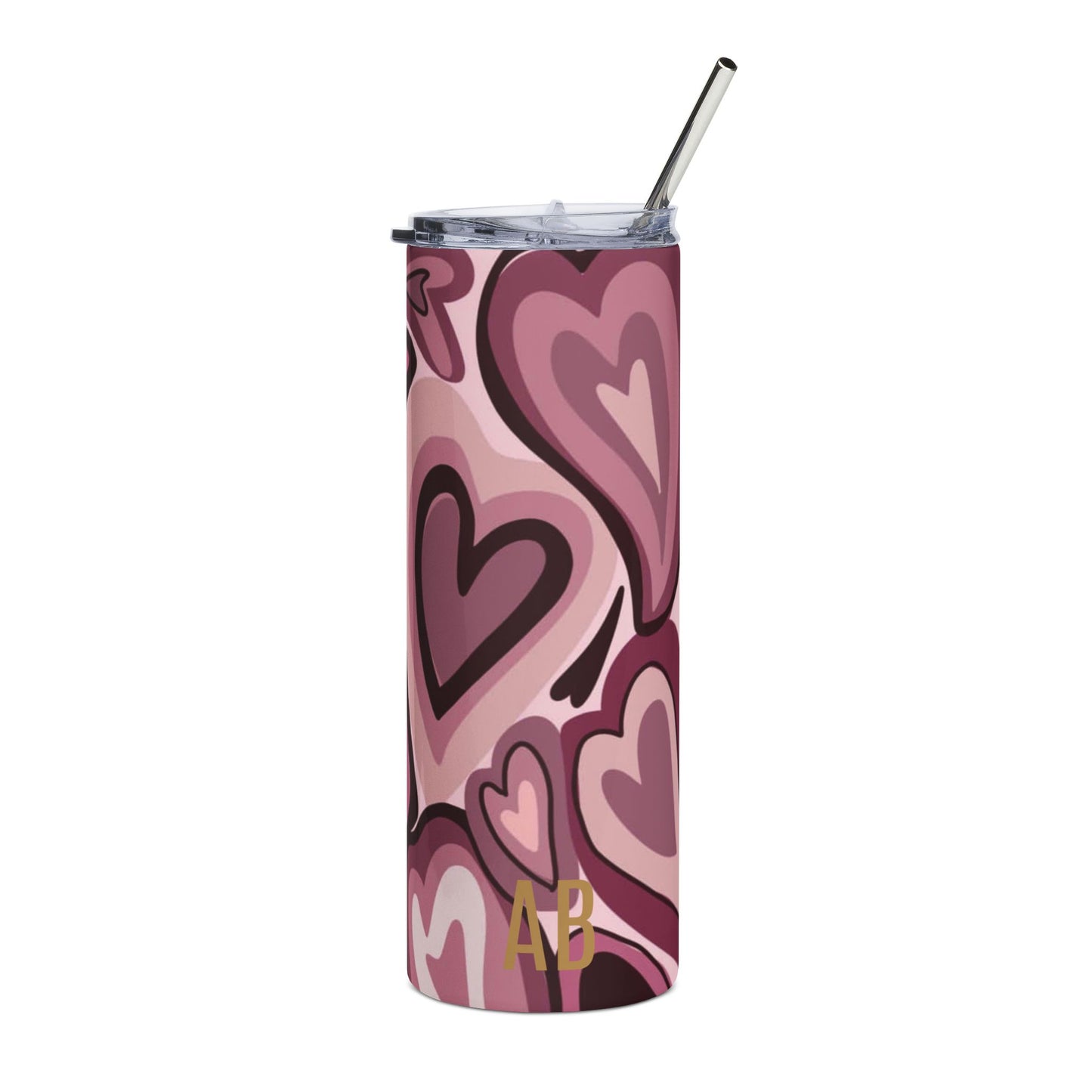 Personalize Initial Retro Hearts Stainless Steel Tumbler, 20oz