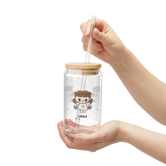 Libra Sipper Glass - 16oz Cute Zodiac Drinkware with Bamboo Lid