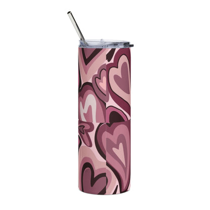 Personalize Initial Retro Hearts Stainless Steel Tumbler, 20oz