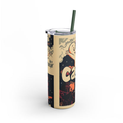 Casper Inspired Skinny Tumbler | 20oz Matte Travel Mug | Ghost Theme Drinkware for Halloween, Gift for Kids, Cute Collectible, Party Favors