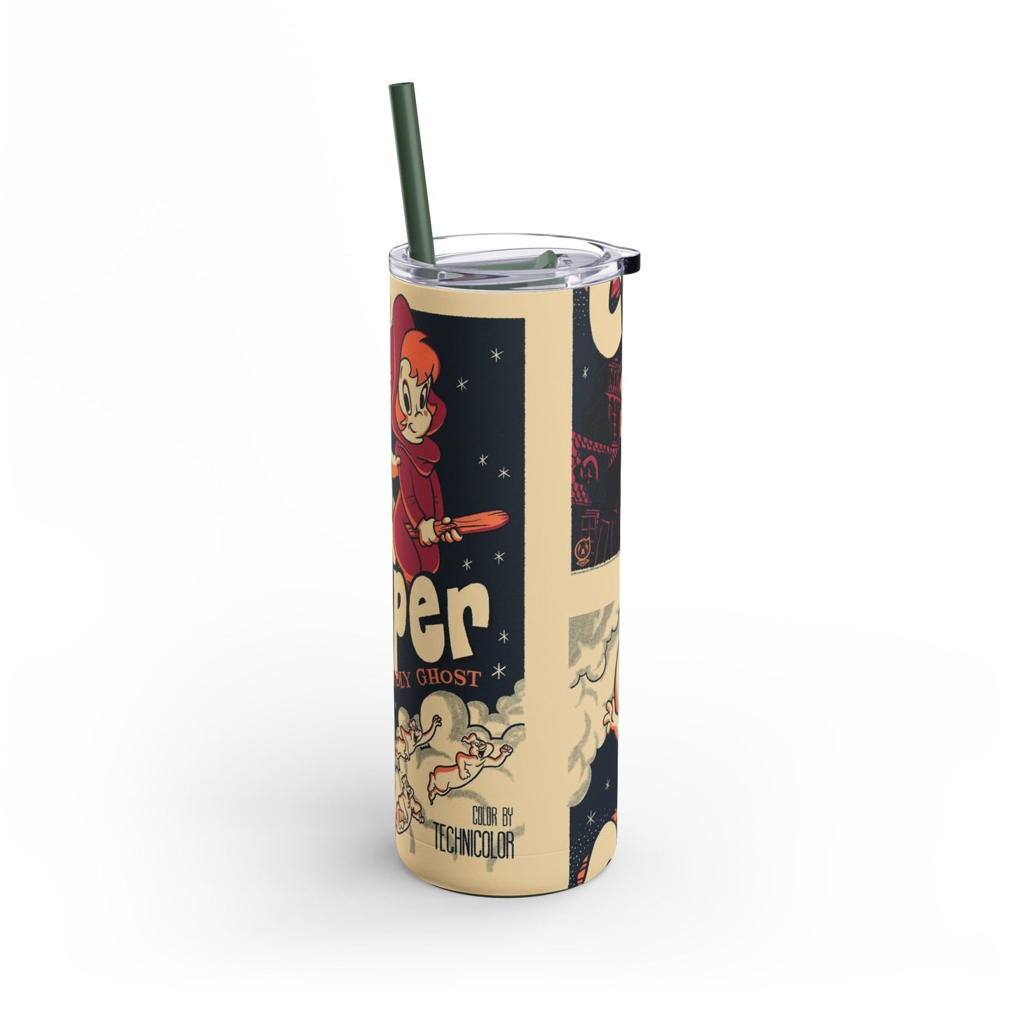 Casper Inspired Skinny Tumbler | 20oz Matte Travel Mug | Ghost Theme Drinkware for Halloween, Gift for Kids, Cute Collectible, Party Favors