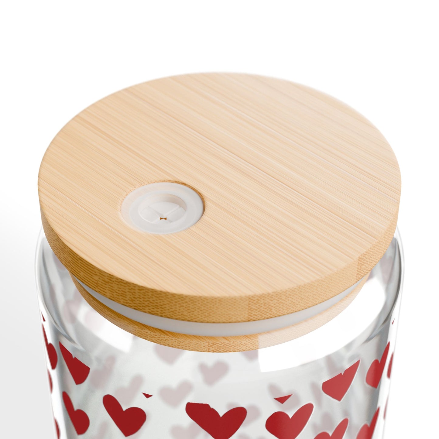 Heart Pattern Sipper Glass 16oz – Red Hearts Reusable Drink Cup with Straw (Valentine’s Gift)