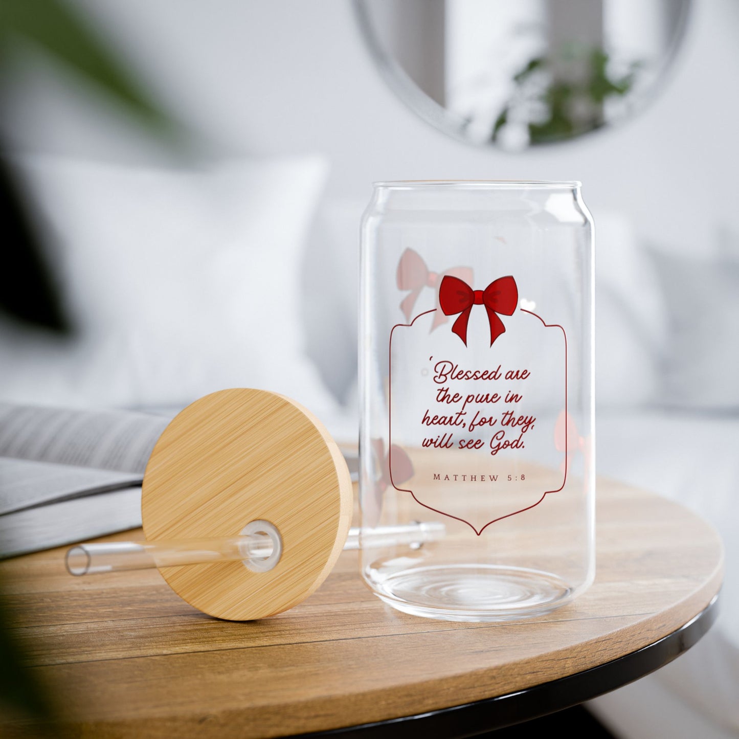 16oz Inspirational Sipper Glass – "Blessed are the Pure in Heart" Holiday Drink Tumbler