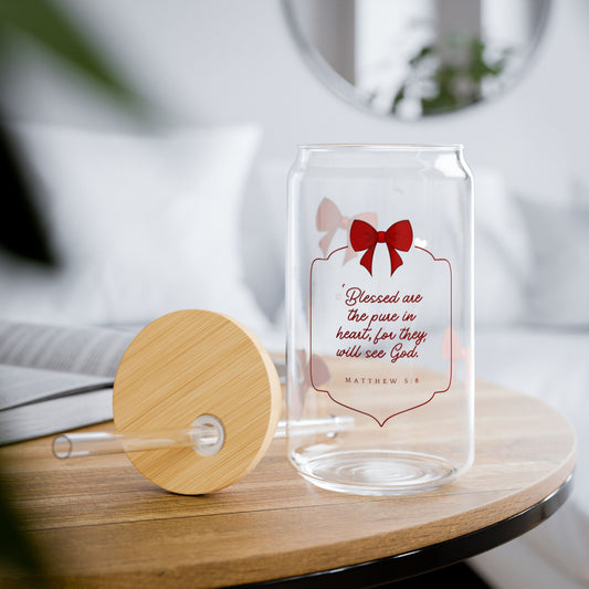 16oz Inspirational Sipper Glass – "Blessed are the Pure in Heart" Holiday Drink Tumbler
