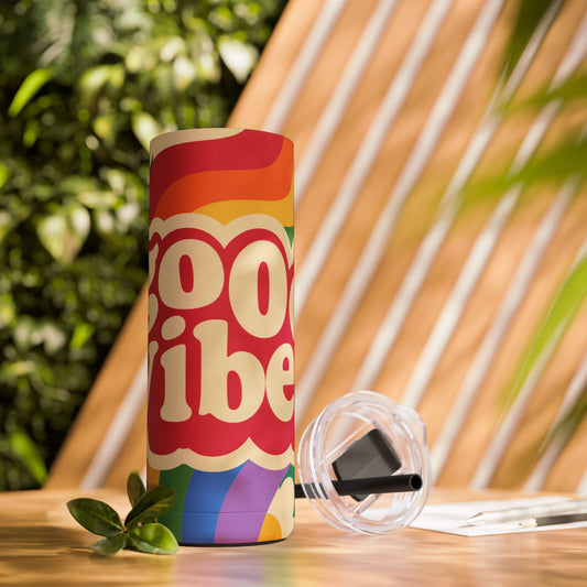 Good Vibes Skinny Matte Tumbler - 20oz Colorful Travel Mug